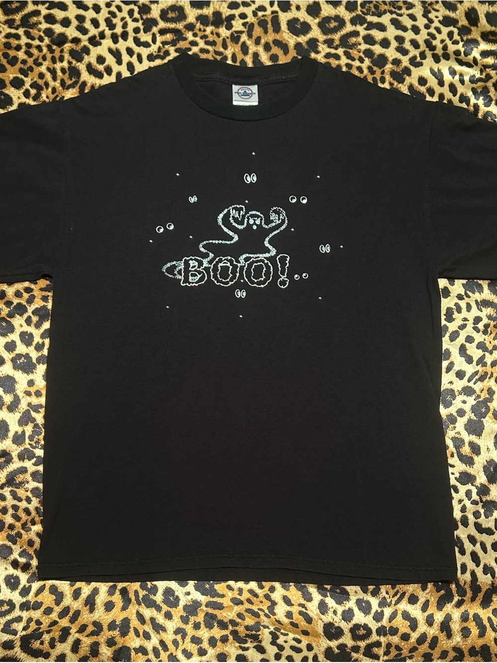 Vintage Y2K Halloween "BOO!" Ghost Embroidered & Studded T-Shirt